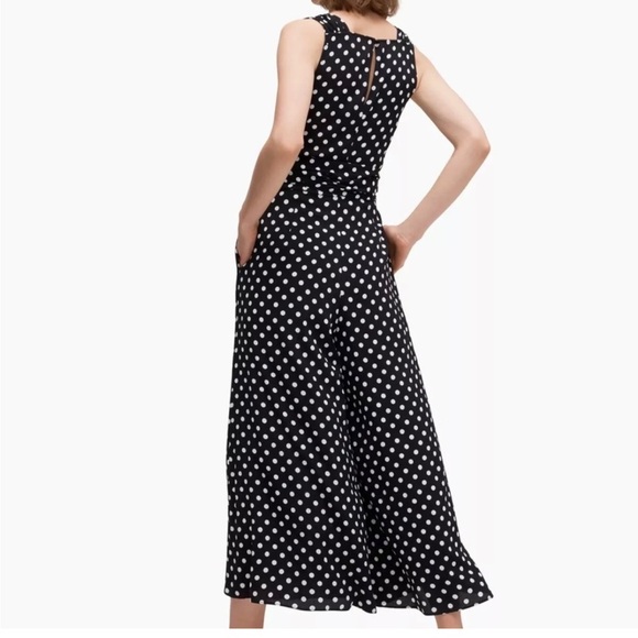 Kate Spade | Lia Black Polka Dot Jumpsuit with tie belt wide leg cropped - Picture 2 of 10